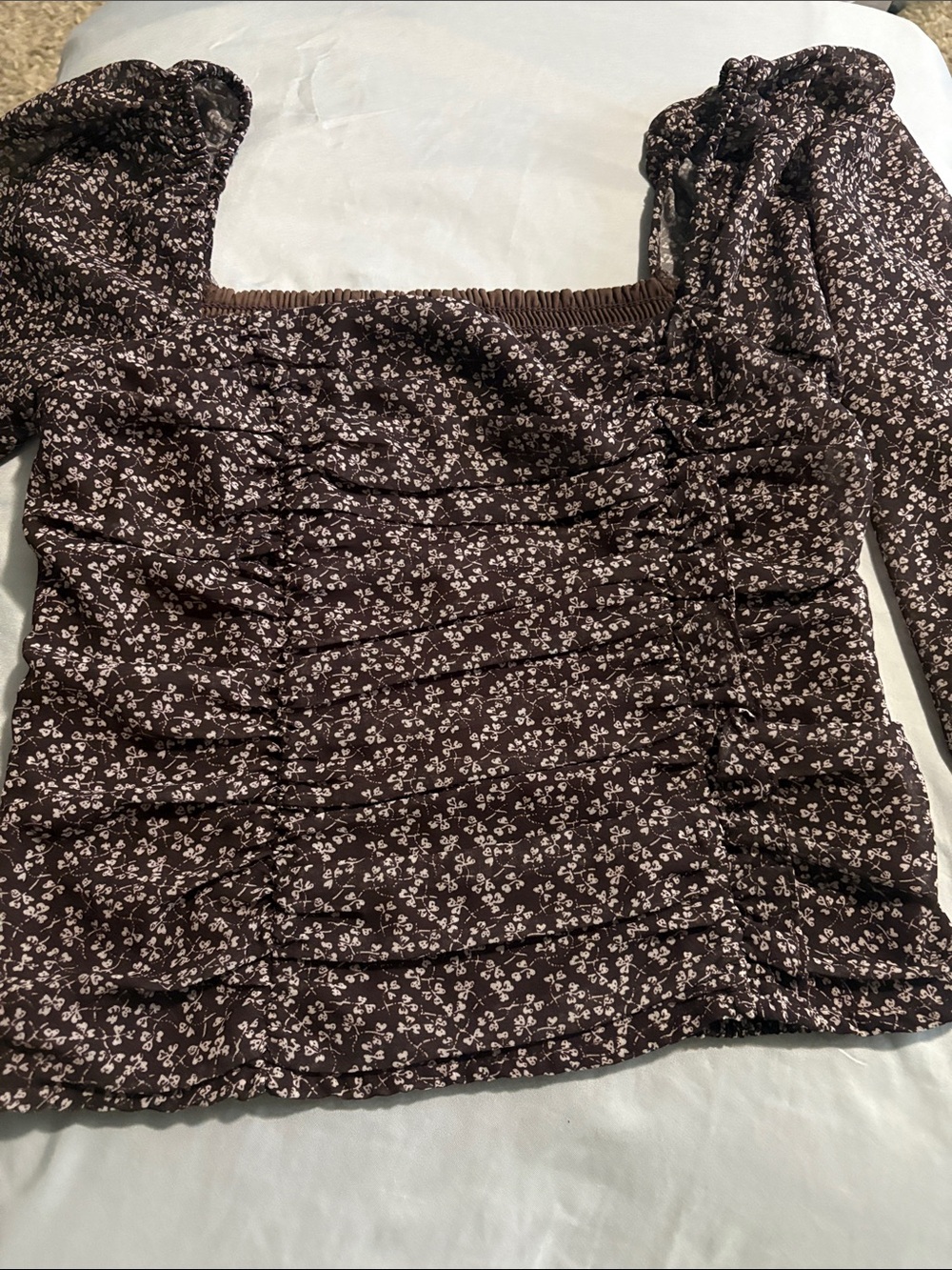 Few Moda - Brown Floral Smocked Crop Top - Women